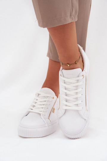 Sieviešu Sneakers modeļa apavi no eko ādas Big Star SS274026 Baltas-Zelta krāsas 2