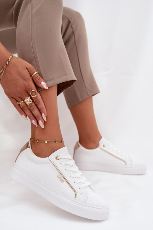 Sieviešu Sneakers modeļa apavi no eko ādas Big Star SS274026 Baltas-Zelta krāsas