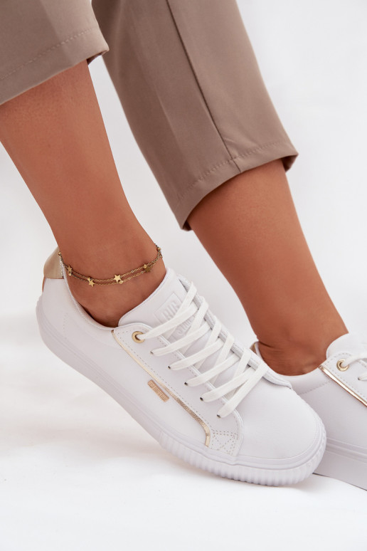 Sieviešu Sneakers modeļa apavi no eko ādas Big Star SS274026 Baltas-Zelta krāsas