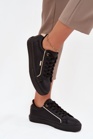 Sieviešu Sneakers modeļa apavi no eko ādas Big Star SS274025 Melns-Zelta krāsas