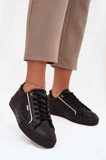 Sieviešu melnas un zelta krāsas sneakers stila kurpes no eko ādas Big Star SS274025 2