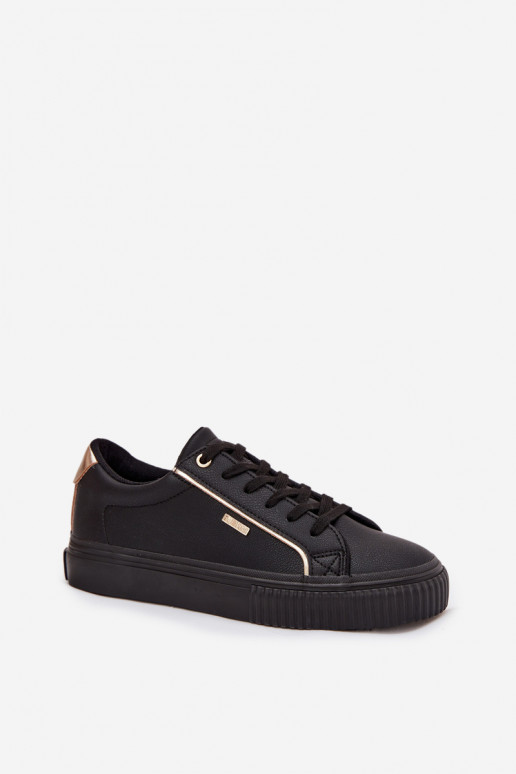Sieviešu Sneakers modeļa apavi no eko ādas Big Star SS274025 Melns-Zelta krāsas Sieviešu Sneakers modeļa apavi no eko ādas Big Star SS274025 Melns-Zelta krāsas