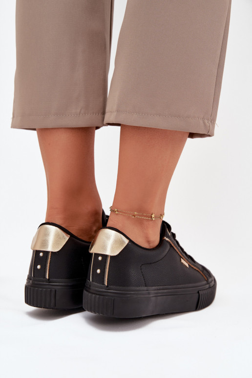 Sieviešu Sneakers modeļa apavi no eko ādas Big Star SS274025 Melns-Zelta krāsas Sieviešu Sneakers modeļa apavi no eko ādas Big Star SS274025 Melns-Zelta krāsas