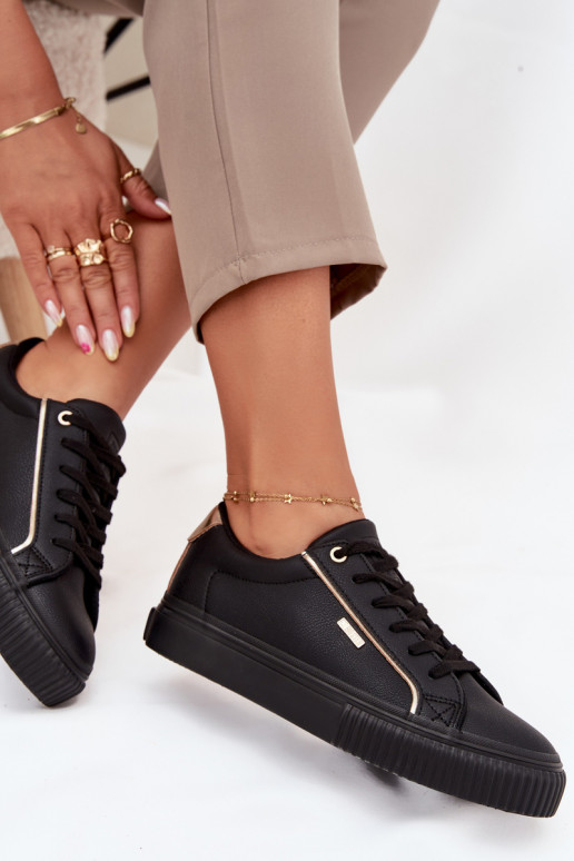 Sieviešu Sneakers modeļa apavi no eko ādas Big Star SS274025 Melns-Zelta krāsas Sieviešu Sneakers modeļa apavi no eko ādas Big Star SS274025 Melns-Zelta krāsas