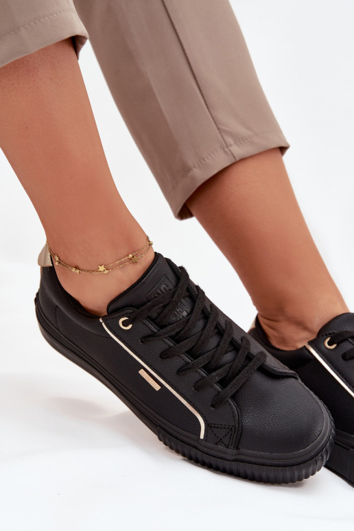 Sieviešu Sneakers modeļa apavi no eko ādas Big Star SS274025 Melns-Zelta krāsas Sieviešu Sneakers modeļa apavi no eko ādas Big Star SS274025 Melns-Zelta krāsas