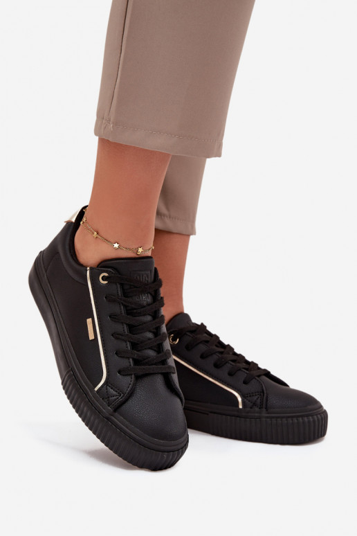 Sieviešu Sneakers modeļa apavi no eko ādas Big Star SS274025 Melns-Zelta krāsas Sieviešu Sneakers modeļa apavi no eko ādas Big Star SS274025 Melns-Zelta krāsas