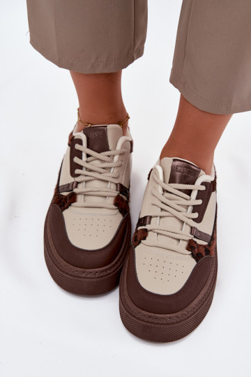 Sieviešu Sneakers modeļa apavi ar platformu Big Star SS274356 ar leoparda kažokādas rakstu brūnas krāsas-smilšu krāsas
