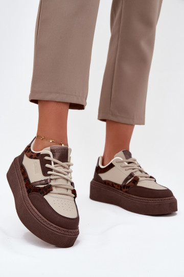 Sieviešu Sneakers modeļa apavi ar platformu Big Star SS274356 ar leoparda kažokādas rakstu brūnas krāsas-smilšu krāsas 2