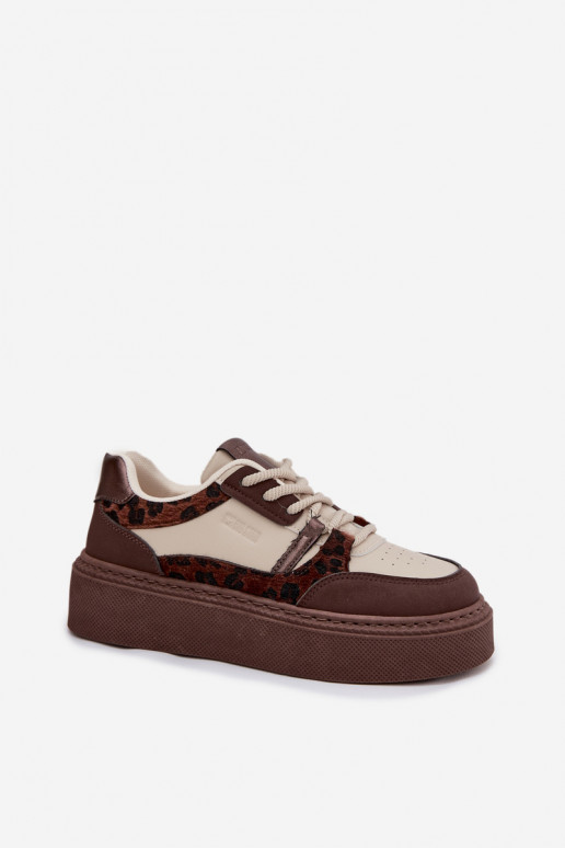 Sieviešu Sneakers modeļa apavi ar platformu Big Star SS274356 ar leoparda kažokādas rakstu brūnas krāsas-smilšu krāsas Sieviešu Sneakers modeļa apavi ar platformu Big Star SS274356 ar leoparda kažokādas rakstu brūnas krāsas-smilšu krāsas