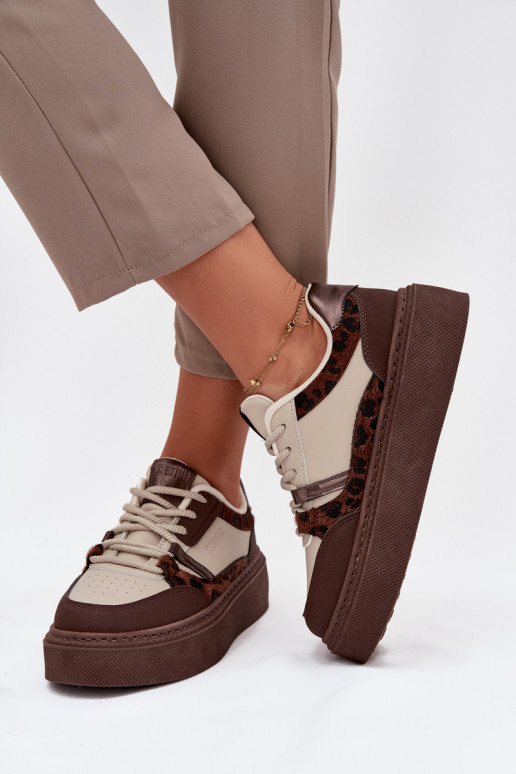 Sieviešu Sneakers modeļa apavi ar platformu Big Star SS274356 ar leoparda kažokādas rakstu brūnas krāsas-smilšu krāsas Sieviešu Sneakers modeļa apavi ar platformu Big Star SS274356 ar leoparda kažokādas rakstu brūnas krāsas-smilšu krāsas