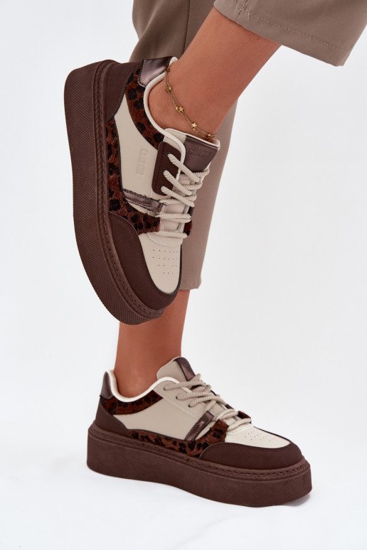 Sieviešu Sneakers modeļa apavi ar platformu Big Star SS274356 ar leoparda kažokādas rakstu brūnas krāsas-smilšu krāsas Sieviešu Sneakers modeļa apavi ar platformu Big Star SS274356 ar leoparda kažokādas rakstu brūnas krāsas-smilšu krāsas