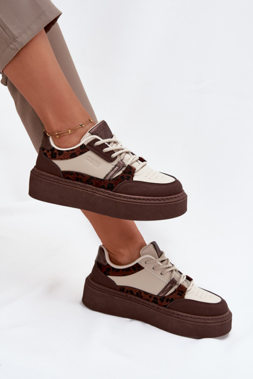 Sieviešu Sneakers modeļa apavi ar platformu Big Star SS274356 ar leoparda kažokādas rakstu brūnas krāsas-smilšu krāsas Sieviešu Sneakers modeļa apavi ar platformu Big Star SS274356 ar leoparda kažokādas rakstu brūnas krāsas-smilšu krāsas