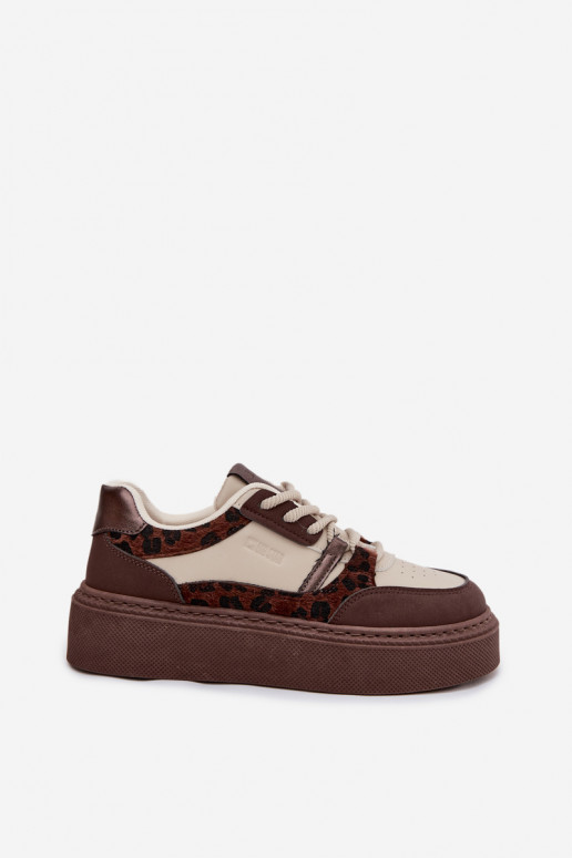 Sieviešu Sneakers modeļa apavi ar platformu Big Star SS274356 ar leoparda kažokādas rakstu brūnas krāsas-smilšu krāsas Sieviešu Sneakers modeļa apavi ar platformu Big Star SS274356 ar leoparda kažokādas rakstu brūnas krāsas-smilšu krāsas