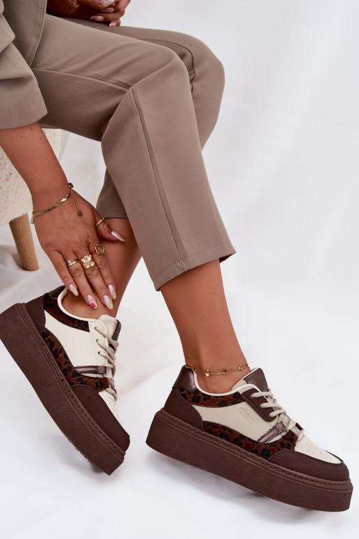 Sieviešu Sneakers modeļa apavi ar platformu Big Star SS274356 ar leoparda kažokādas rakstu brūnas krāsas-smilšu krāsas Sieviešu Sneakers modeļa apavi ar platformu Big Star SS274356 ar leoparda kažokādas rakstu brūnas krāsas-smilšu krāsas
