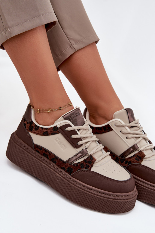 Sieviešu Sneakers modeļa apavi ar platformu Big Star SS274356 ar leoparda kažokādas rakstu brūnas krāsas-smilšu krāsas Sieviešu Sneakers modeļa apavi ar platformu Big Star SS274356 ar leoparda kažokādas rakstu brūnas krāsas-smilšu krāsas