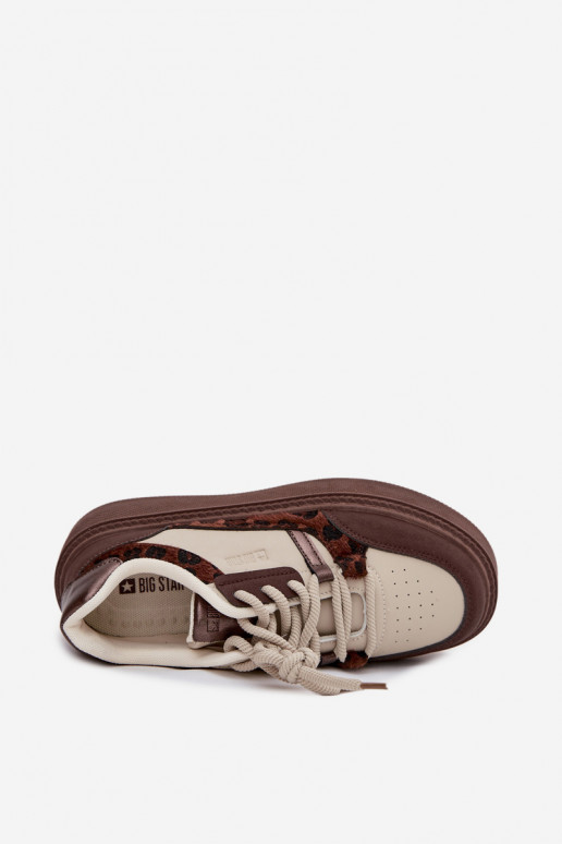 Sieviešu Sneakers modeļa apavi ar platformu Big Star SS274356 ar leoparda kažokādas rakstu brūnas krāsas-smilšu krāsas Sieviešu Sneakers modeļa apavi ar platformu Big Star SS274356 ar leoparda kažokādas rakstu brūnas krāsas-smilšu krāsas
