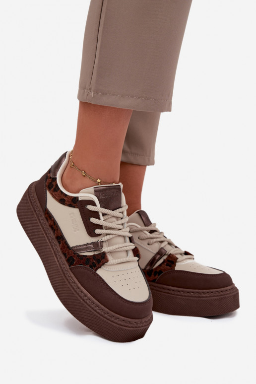 Sieviešu Sneakers modeļa apavi ar platformu Big Star SS274356 ar leoparda kažokādas rakstu brūnas krāsas-smilšu krāsas Sieviešu Sneakers modeļa apavi ar platformu Big Star SS274356 ar leoparda kažokādas rakstu brūnas krāsas-smilšu krāsas