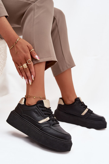 Sieviešu melnas krāsas sneakers stila kurpes ar platformu Big Star SS274360