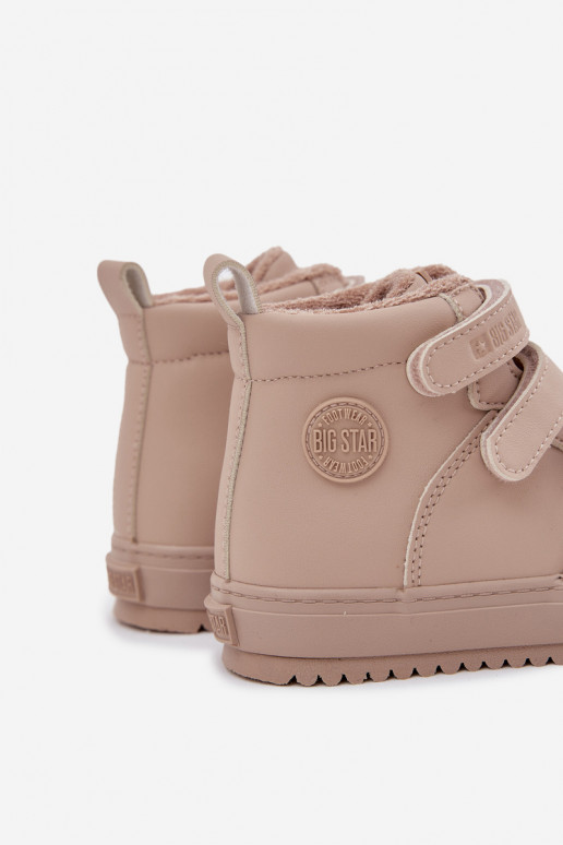 siltināti Sneakers modeļa puszābaki Bērnu apavi ar lipīgām aizdarēm Big Star SS374072 smilšu krāsas