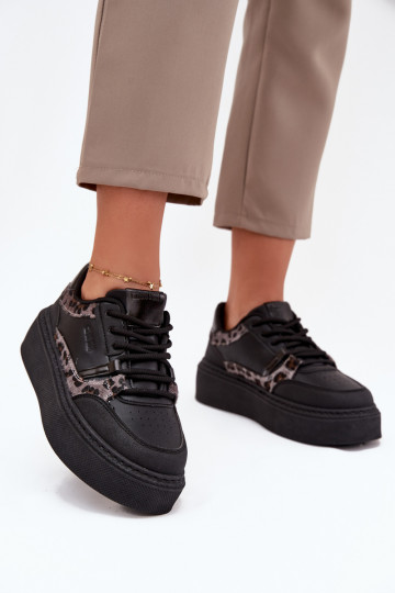 Sieviešu Sneakers modeļa apavi ar platformu Big Star SS274358 ar leoparda kažokādas rakstu melnas krāsas 2