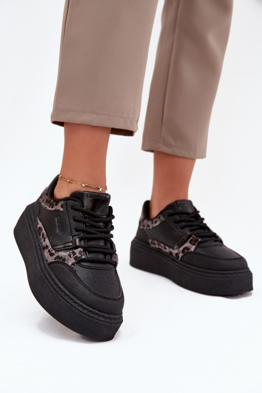 Sieviešu Sneakers modeļa apavi ar platformu Big Star SS274358 ar leoparda kažokādas rakstu melnas krāsas Sieviešu Sneakers modeļa apavi ar platformu Big Star SS274358 ar leoparda kažokādas rakstu melnas krāsas