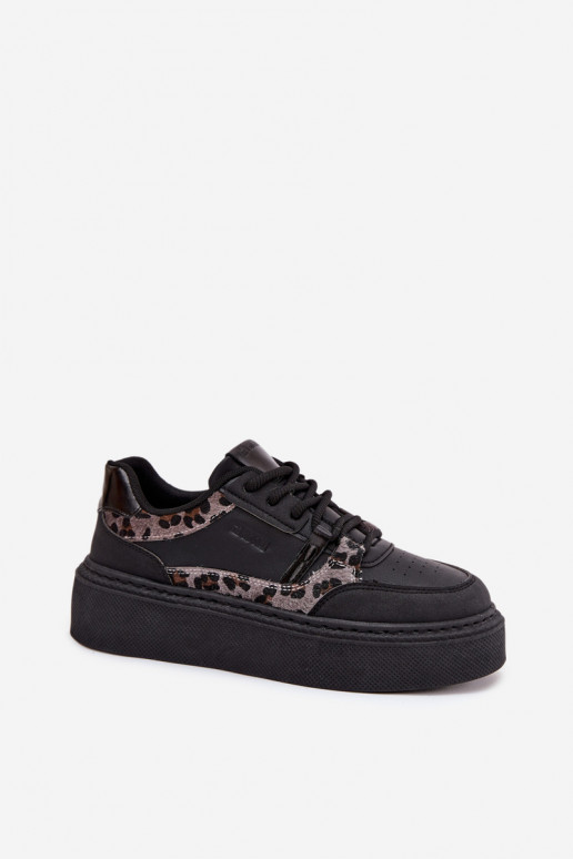 Sieviešu Sneakers modeļa apavi ar platformu Big Star SS274358 ar leoparda kažokādas rakstu melnas krāsas Sieviešu Sneakers modeļa apavi ar platformu Big Star SS274358 ar leoparda kažokādas rakstu melnas krāsas