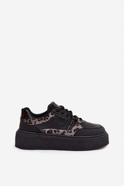 Sieviešu Sneakers modeļa apavi ar platformu Big Star SS274358 ar leoparda kažokādas rakstu melnas krāsas Sieviešu Sneakers modeļa apavi ar platformu Big Star SS274358 ar leoparda kažokādas rakstu melnas krāsas
