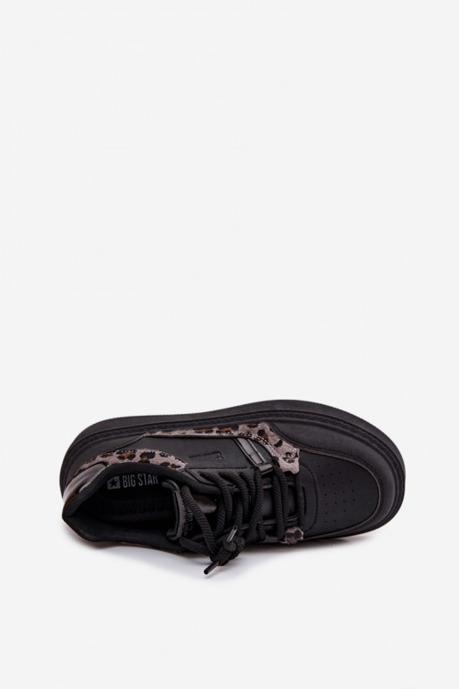 Sieviešu Sneakers modeļa apavi ar platformu Big Star SS274358 ar leoparda kažokādas rakstu melnas krāsas Sieviešu Sneakers modeļa apavi ar platformu Big Star SS274358 ar leoparda kažokādas rakstu melnas krāsas
