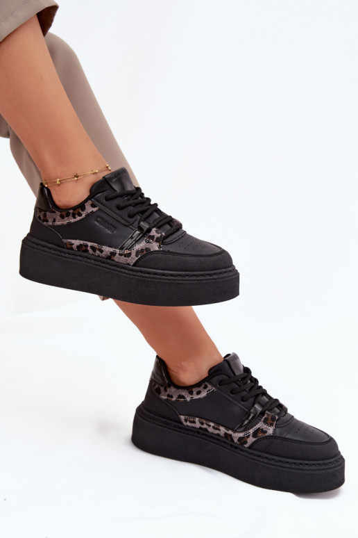 Sieviešu Sneakers modeļa apavi ar platformu Big Star SS274358 ar leoparda kažokādas rakstu melnas krāsas Sieviešu Sneakers modeļa apavi ar platformu Big Star SS274358 ar leoparda kažokādas rakstu melnas krāsas