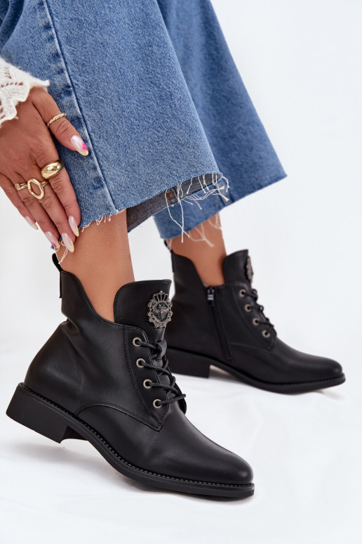 zempapēžu apavi sievietēm ar platiem papēžiem Ar greznu Detalem siltināti melnas krāsas Cylira