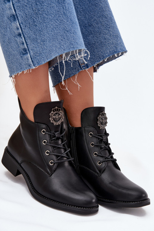 zempapēžu apavi sievietēm ar platiem papēžiem Ar greznu Detalem siltināti melnas krāsas Cylira