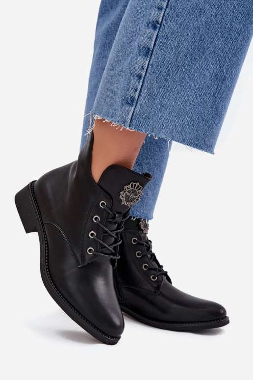 zempapēžu apavi sievietēm ar platiem papēžiem Ar greznu Detalem siltināti melnas krāsas Cylira