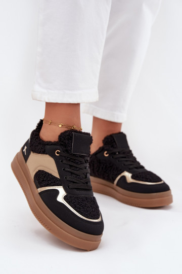 Sneakers modeļa apavi Sieviešu ar platformu ar kažokādu Typu Baranek melnas krāsas Frelina