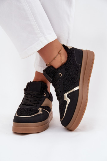 Sneakers modeļa apavi Sieviešu ar platformu ar kažokādu Typu Baranek melnas krāsas Frelina 2