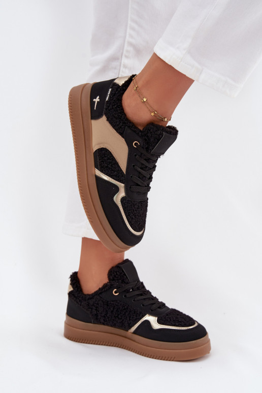 Sneakers modeļa apavi Sieviešu ar platformu ar kažokādu Typu Baranek melnas krāsas Frelina Sneakers modeļa apavi Sieviešu ar platformu ar kažokādu Typu Baranek melnas krāsas Frelina