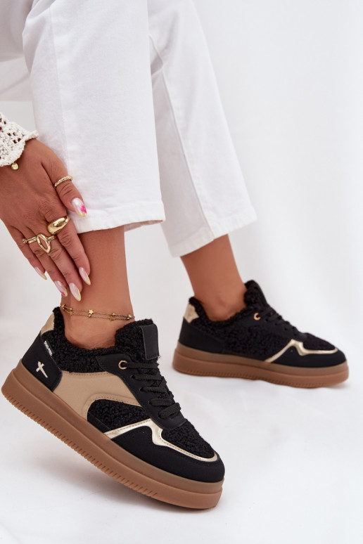 Sneakers modeļa apavi Sieviešu ar platformu ar kažokādu Typu Baranek melnas krāsas Frelina Sneakers modeļa apavi Sieviešu ar platformu ar kažokādu Typu Baranek melnas krāsas Frelina