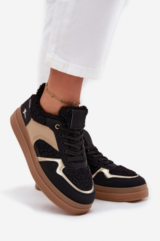 Sneakers modeļa apavi Sieviešu ar platformu ar kažokādu Typu Baranek melnas krāsas Frelina Sneakers modeļa apavi Sieviešu ar platformu ar kažokādu Typu Baranek melnas krāsas Frelina