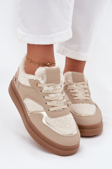 Sneakers modeļa apavi Sieviešu ar platformu ar kažokādu Typu Baranek smilšu krāsas Frelina
