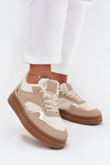 Sneakers modeļa apavi Sieviešu ar platformu ar kažokādu Typu Baranek smilšu krāsas Frelina 2