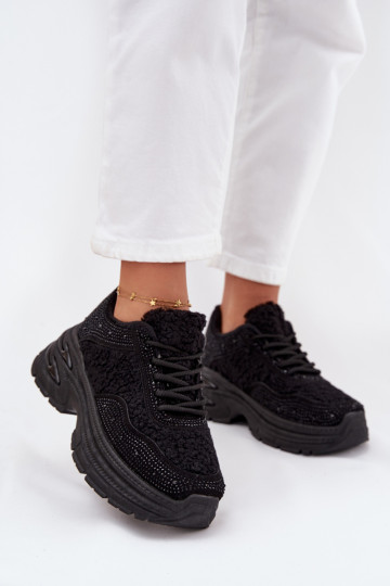 Sneakers modeļa apavi Sieviešu ar mirdzošiem spīdumiņiem Un Kažokādas Typu Baranek melnas krāsas Zarika 2