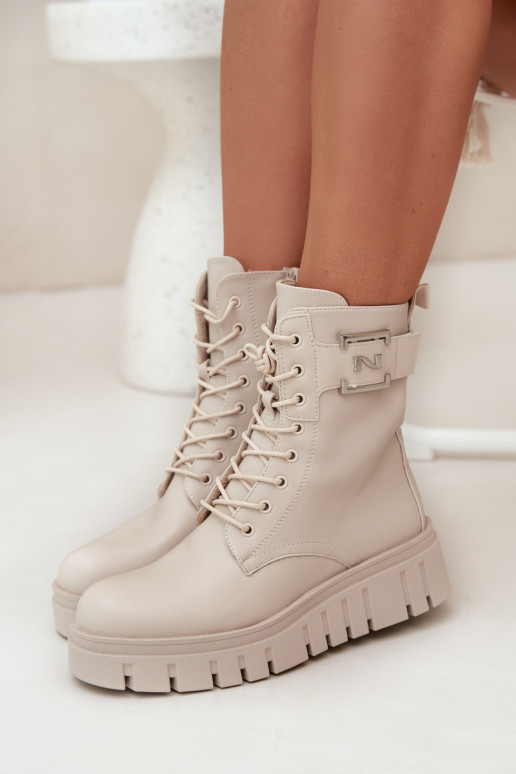 Sieviešu puszābaki ar platformu Ar greznu Detalem siltināti Ziloņkaula krāsas Lyrana