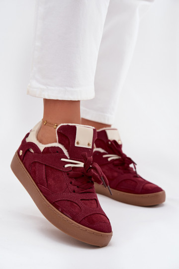 Sneakers modeļa apavi Sieviešu ar platformu siltināti ar kažokādu bordo krāsas Solvia
