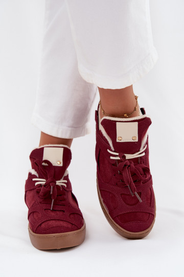 Sneakers modeļa apavi Sieviešu ar platformu siltināti ar kažokādu bordo krāsas Solvia 2