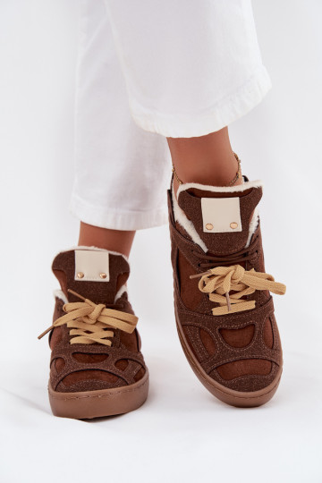 Sneakers modeļa apavi Sieviešu ar platformu siltināti ar kažokādu brūnas krāsas Solvia 2