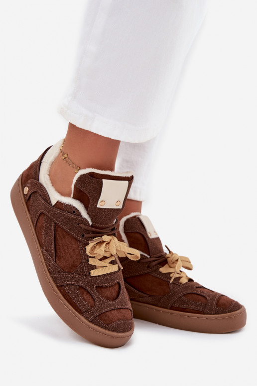 Sneakers modeļa apavi Sieviešu ar platformu siltināti ar kažokādu brūnas krāsas Solvia
