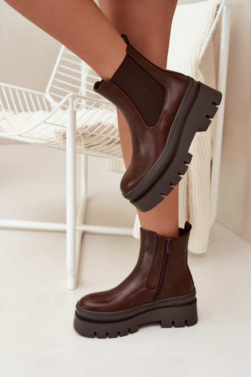 siltināti stilīgi puszābaki Sieviešu ar platformu CzekoladoIne Ismira