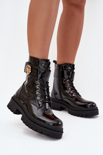 Laque zābaki Sieviešu Ze Zelta krāsasm Detalem siltināti melnas krāsas Fiorena