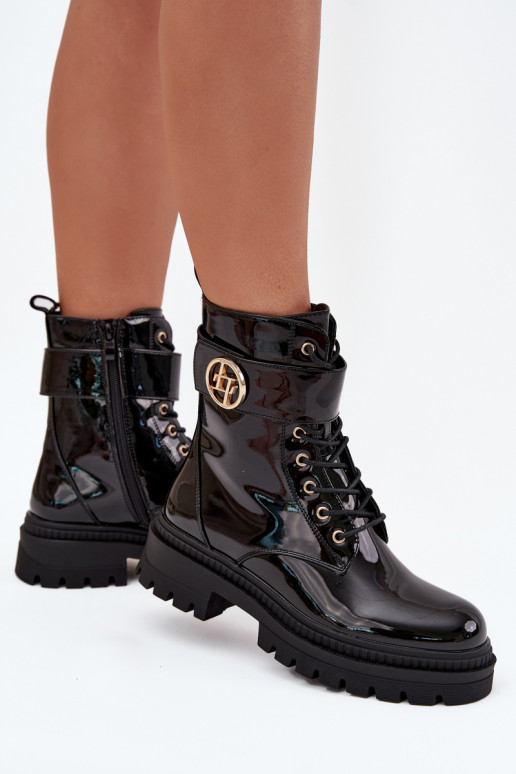 Laque zābaki Sieviešu Ze Zelta krāsasm Detalem siltināti melnas krāsas Fiorena