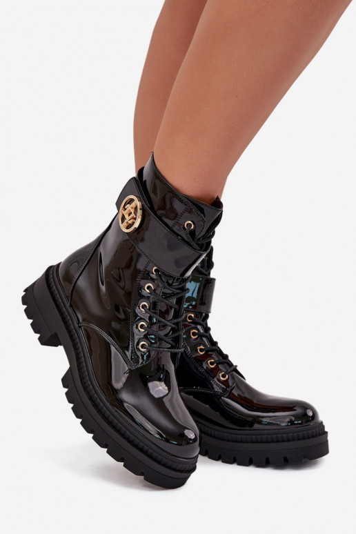 Laque zābaki Sieviešu Ze Zelta krāsasm Detalem siltināti melnas krāsas Fiorena