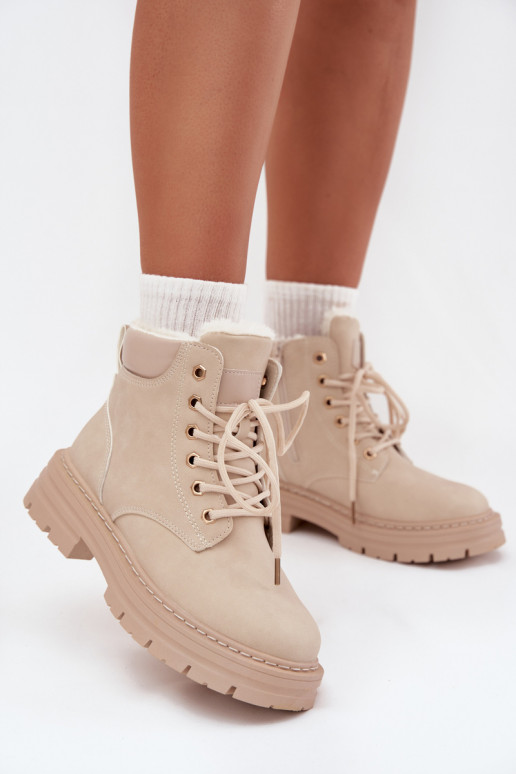 apavi Sieviešu siltināti ar kažokādu Uz pili Ziloņkaula krāsas Tharika